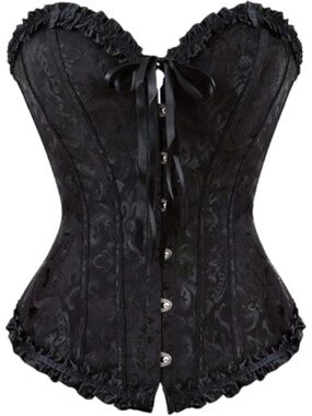 Women's Black Lace Up Boned Over-bust Corset Bustier Top Size XL